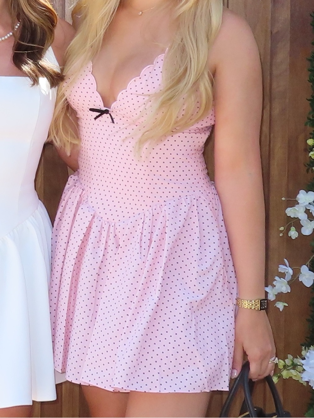Oh Polly Pink Sabina Polka Dot Scalloped V-Neck Mini Dress - Picture 3 of 3